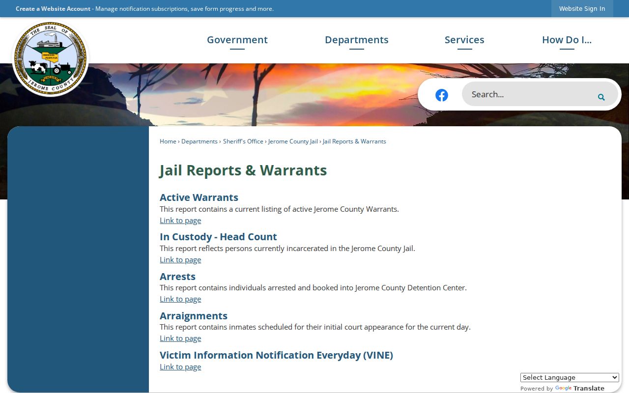 Jerome County arrest history jail reports and warrants gateway