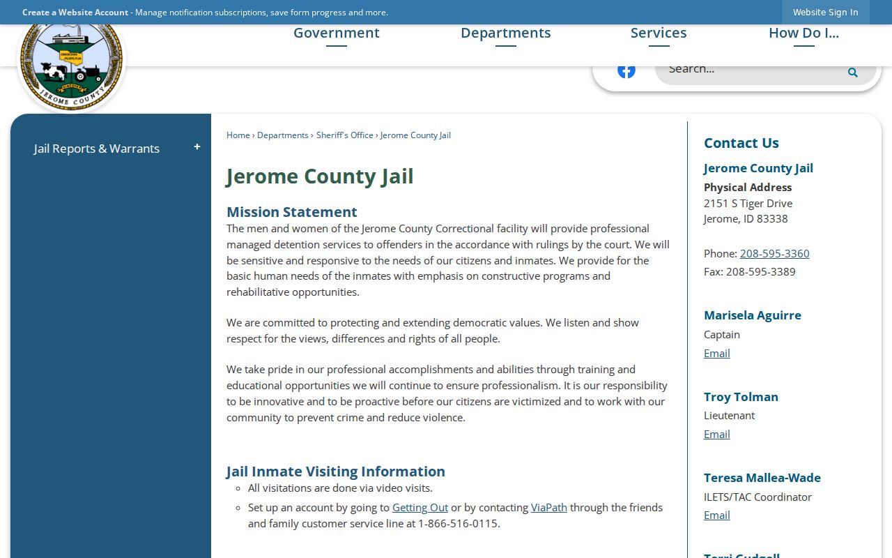 Jerome County arrest history and county jail booking information