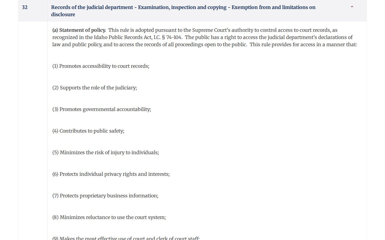 Jerome County criminal court case access under Idaho Court Administrative Rule 32
