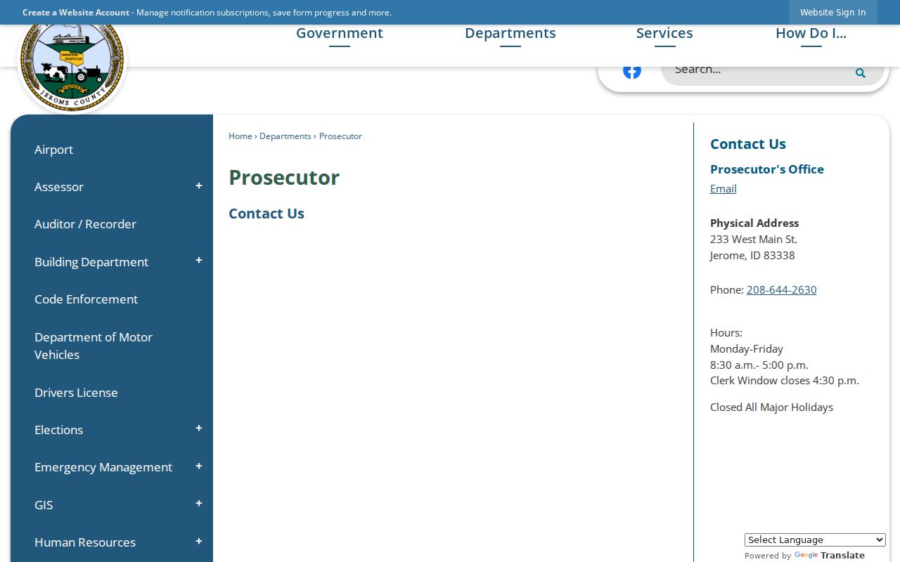 Jerome County criminal court cases prosecutor office information