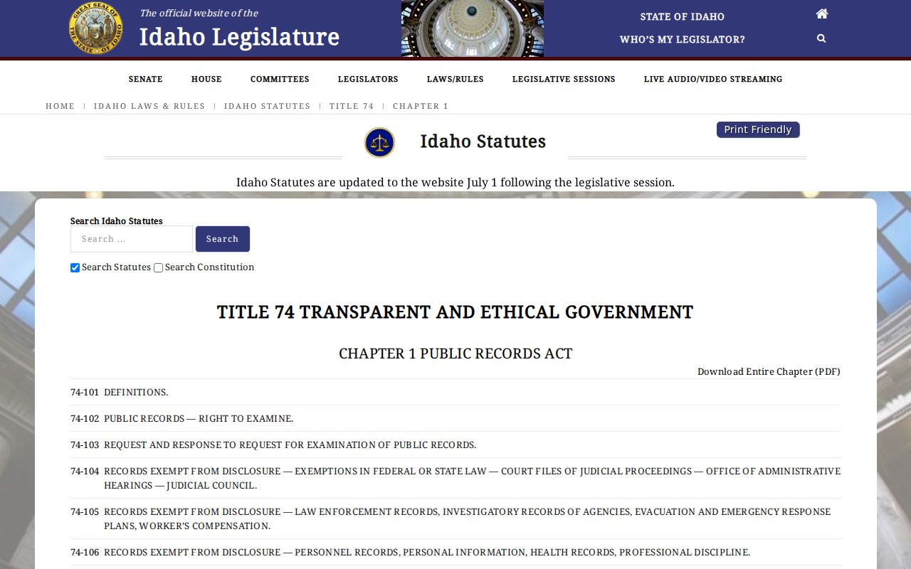 Idaho Public Records Act for Eden criminal records