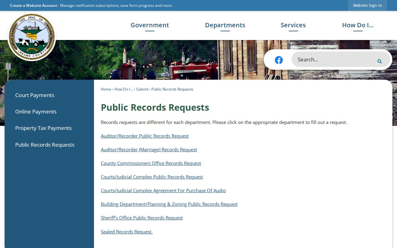 Jerome County public records request hub