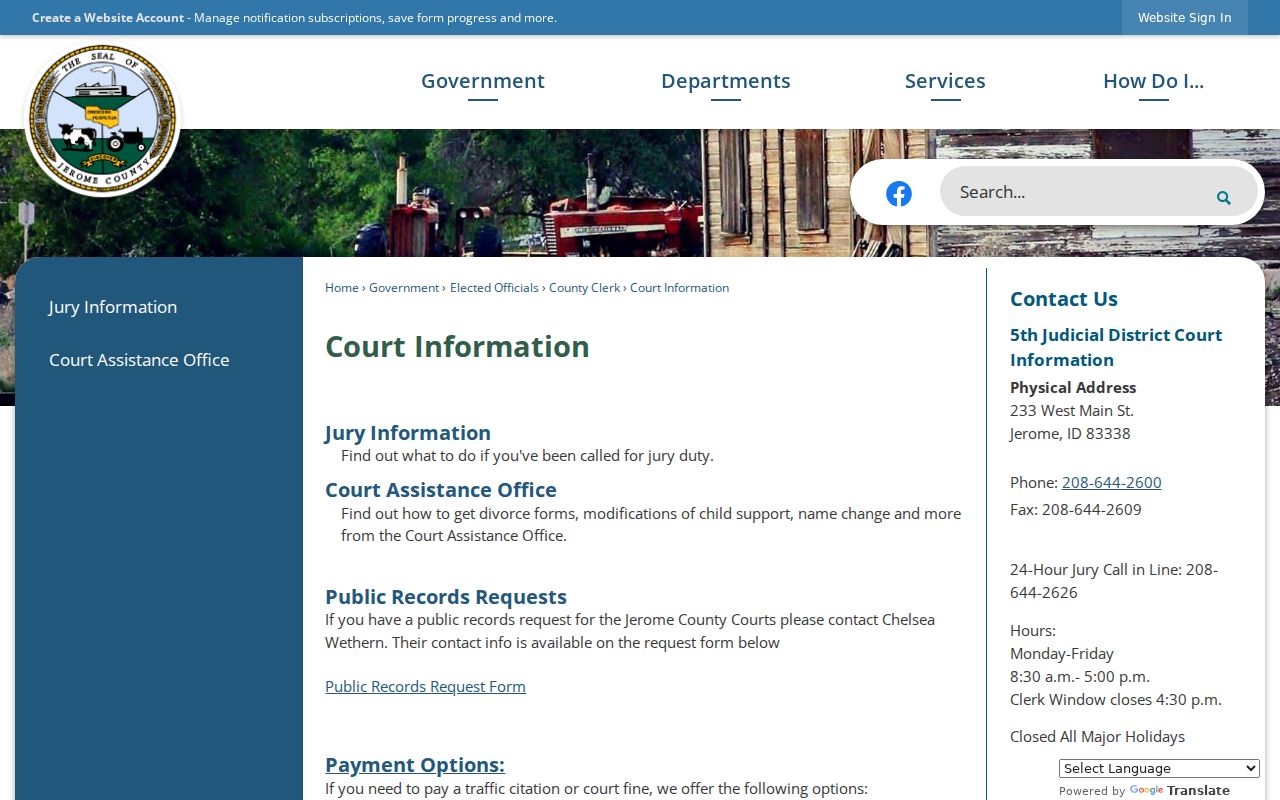 Jerome County court information page