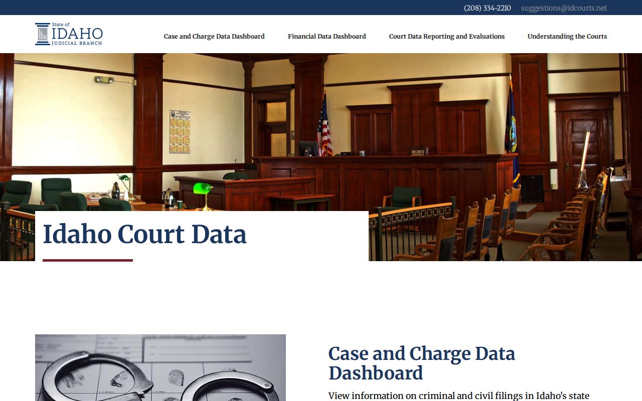 Idaho court data dashboards webpage