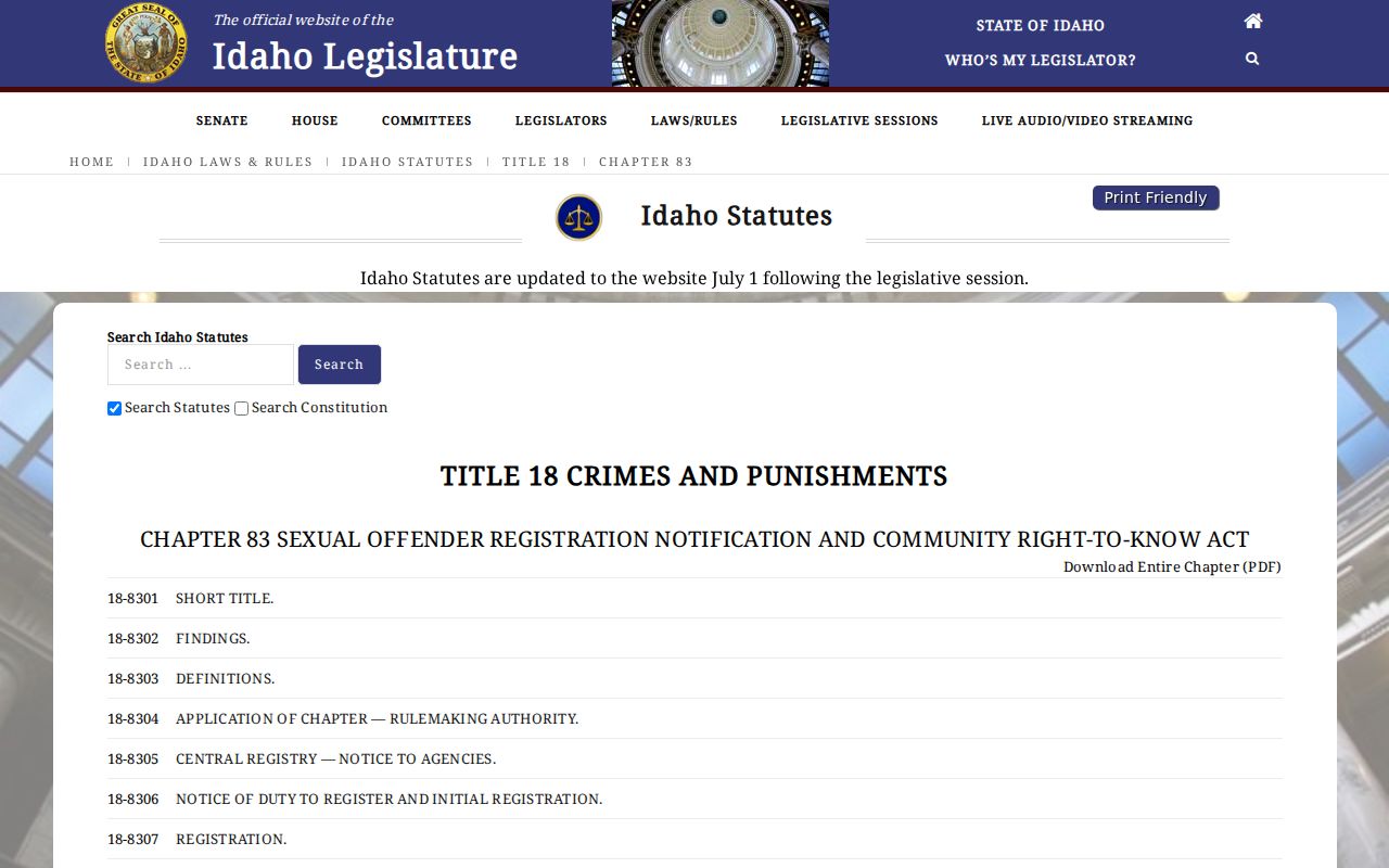 Idaho Sexual Offender Registration Notification and Community Right-to-Know Act